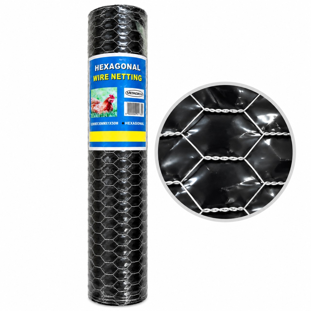 Plasă hexagonală zincată 0,8 mm, ochi 30 mm, 1 x 50 m – gard păsări