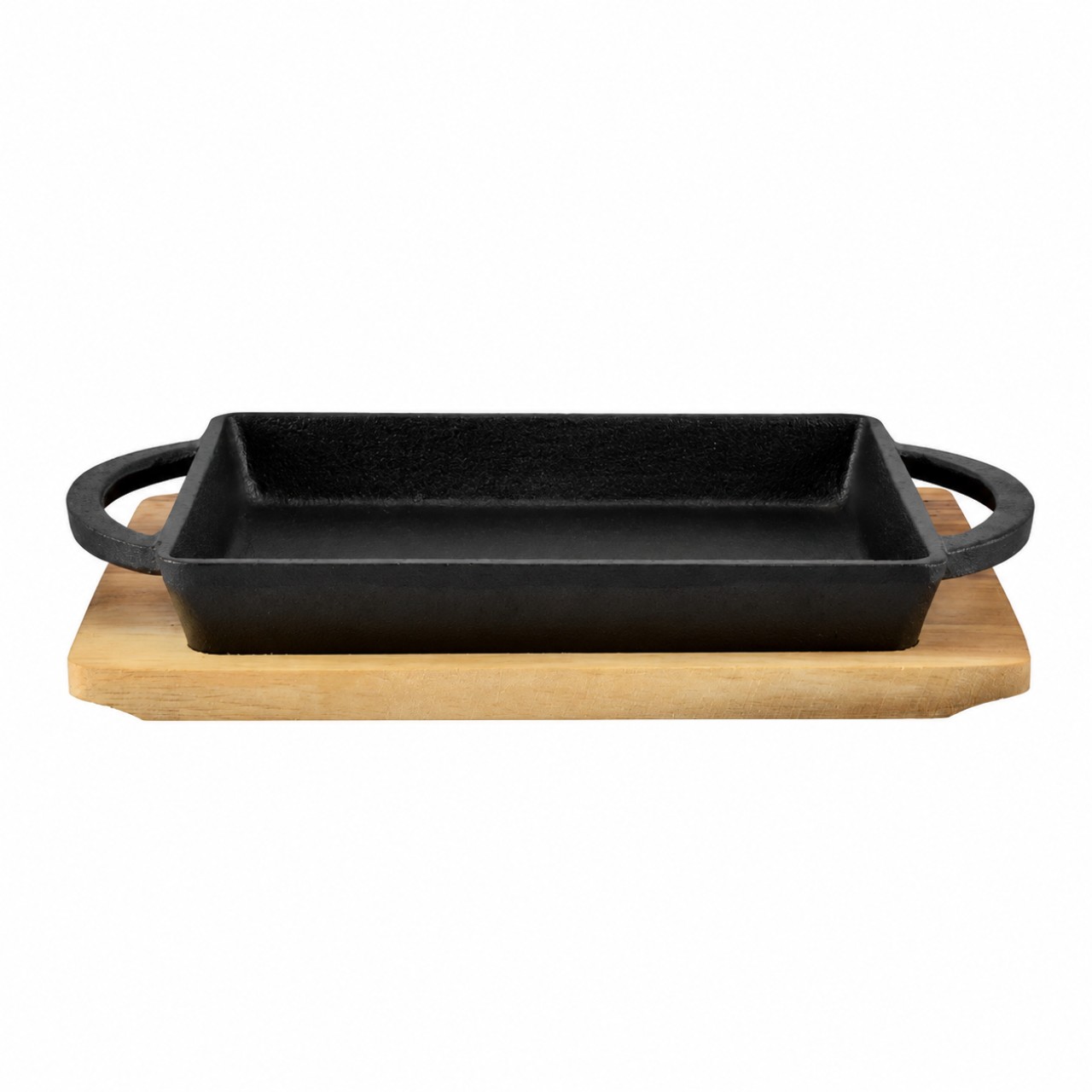 Tavă grill din fontă cu suport din lemn, 22 × 17 cm