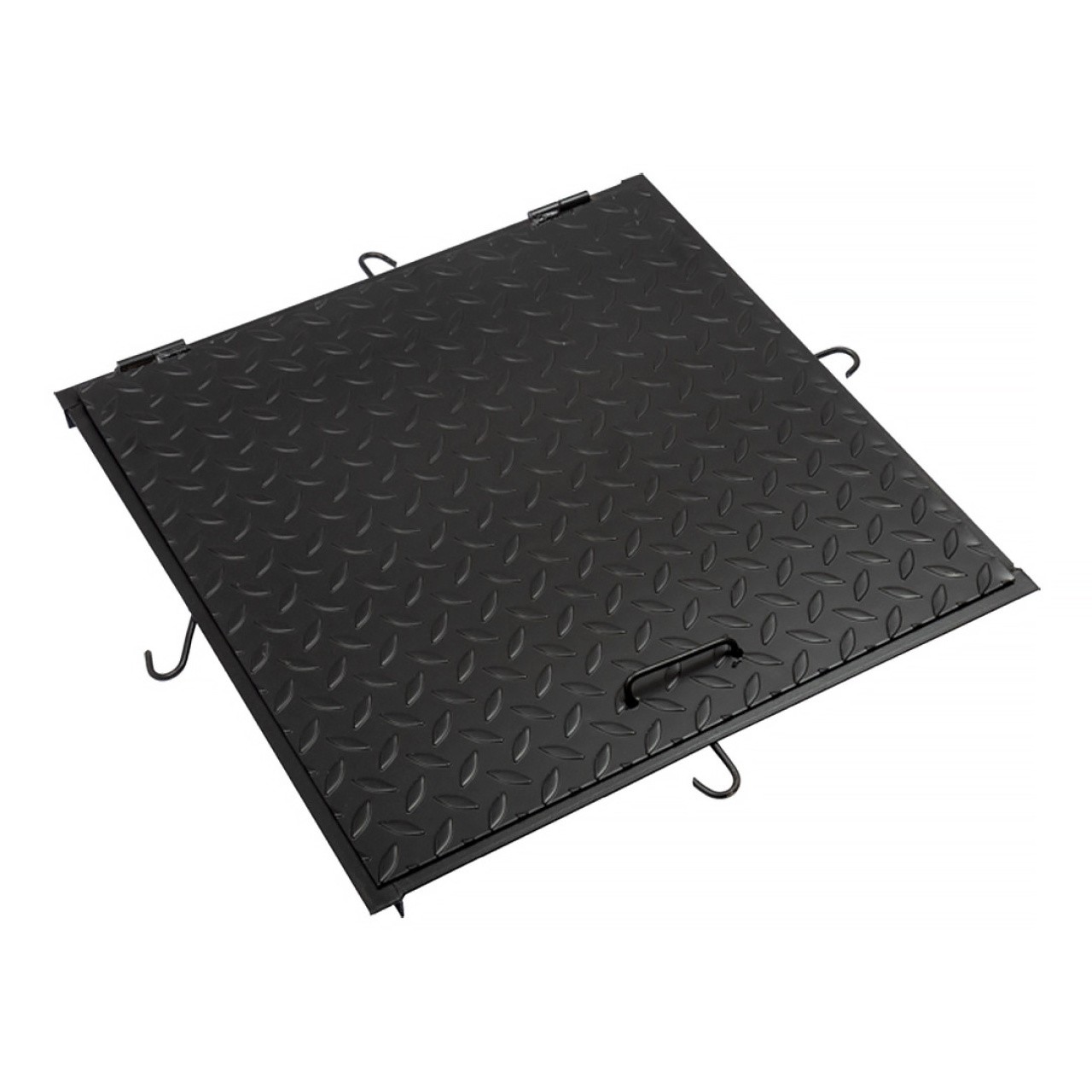 Capac canalizare negru pentru trafic ușor , din tablă striată, 75 × 75 cm , 5 mm grosime